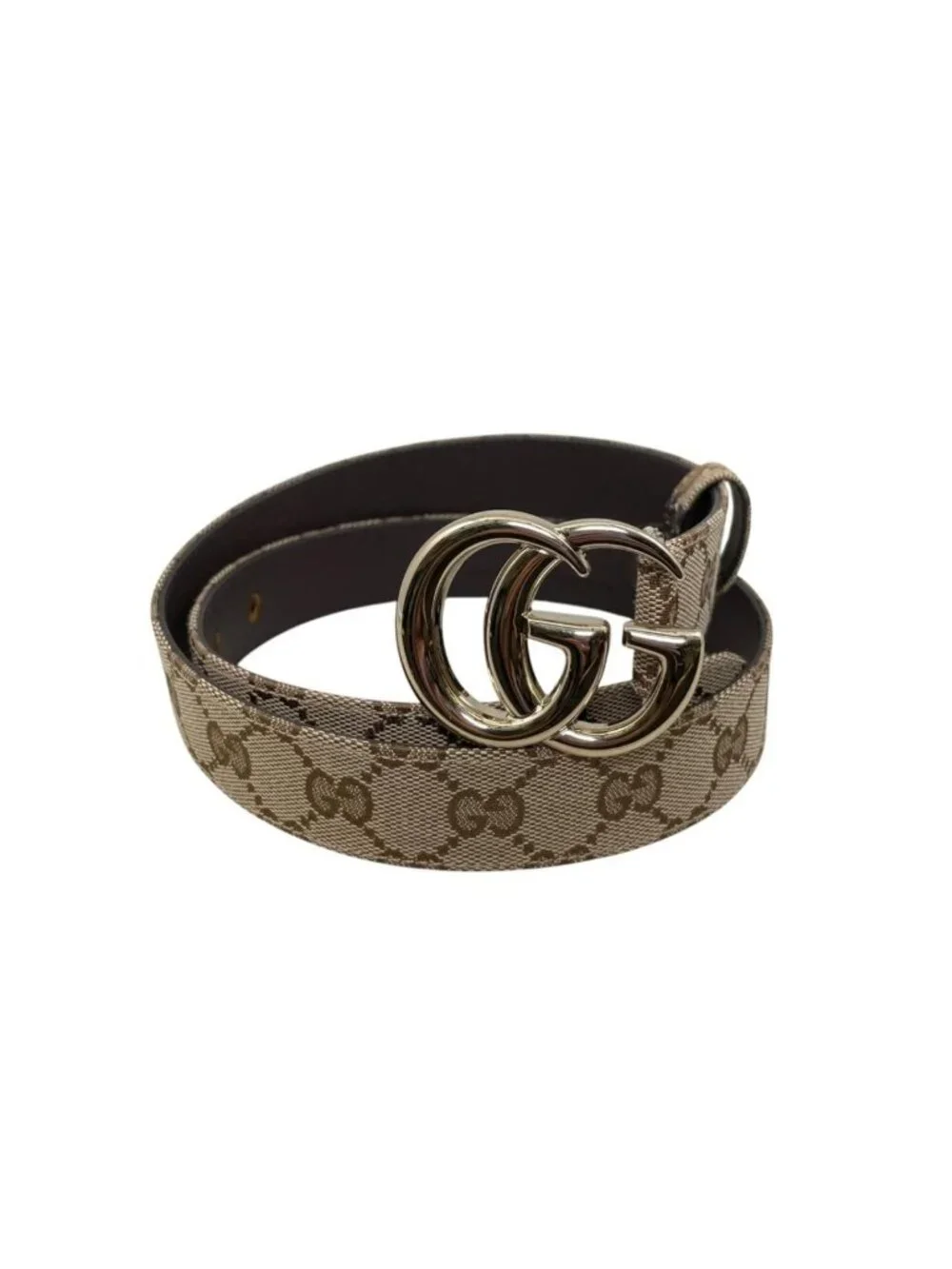 Gucci Belt GG Marmont Canvas Leather Brown Logo Gold